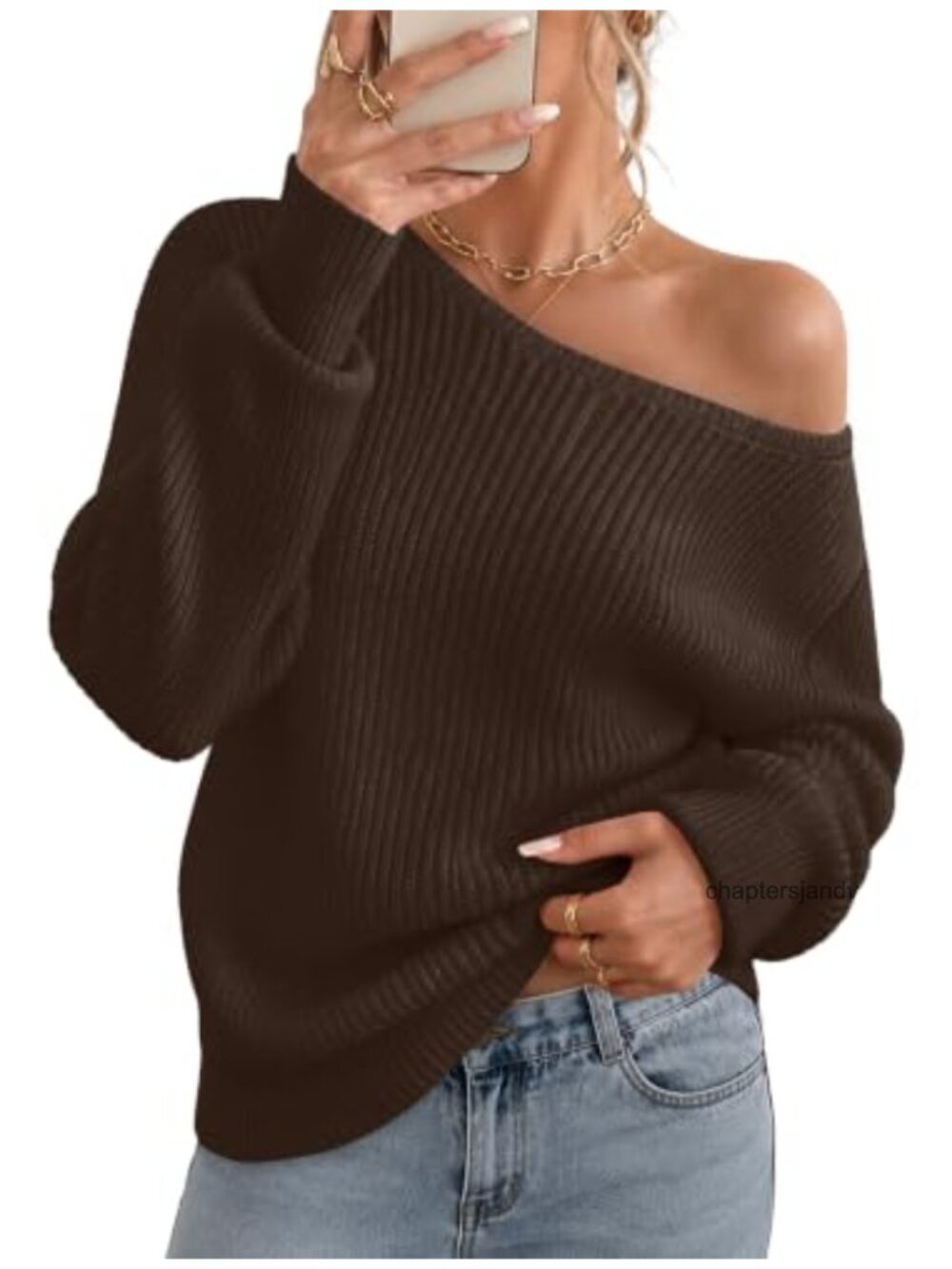 Off Shoulder Sweater Long Sleeve Crochet Knit Pullover Lightweight